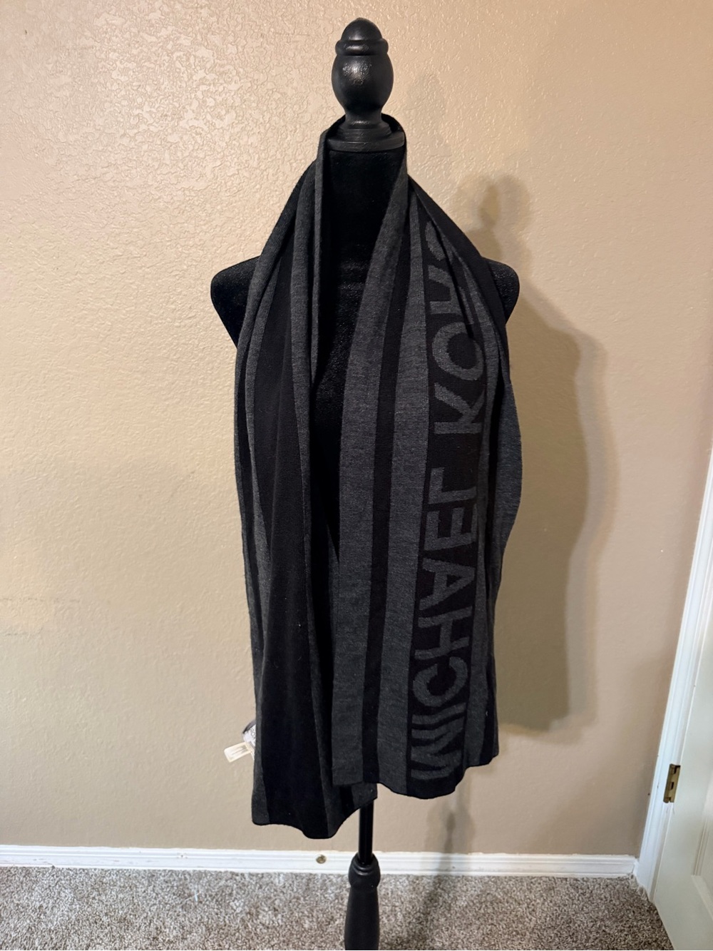 Michael Kors Men's Black & Charcoal Logo Knit Scarf